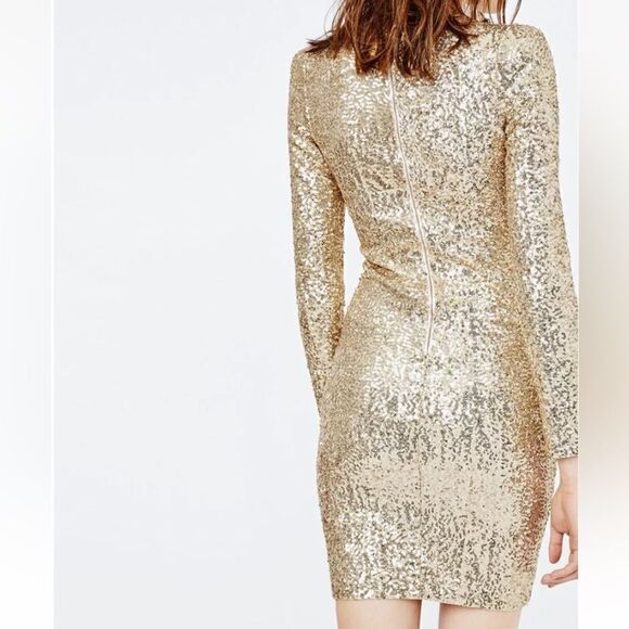 Maje Regie Mini Gold Dress Sequin Long Sleeve Size M - Picture 5 of 11